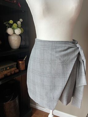 Wilfred Gray Plaid Wrap Mini Skirt